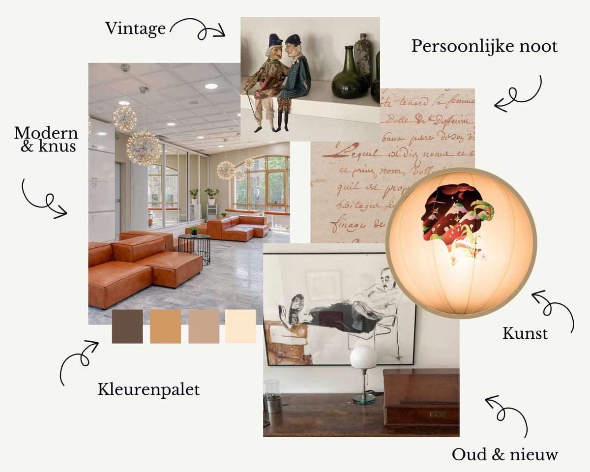 Vintage Moodboard met vintage accenten, kleurenpalet en kunst voor een natuurlijke sfeer